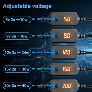 Adaptador de encendedor de coche a USB tipo C, voltaje ajustable de 12V, 5V, 9V, 15V, 20V para cargador de coche - Product Image 2