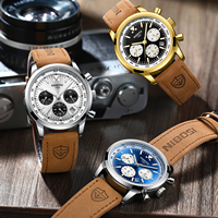 NIBOSI 2609 tendencia ODM hombres reloj de cuarzo ECO banda de cuero genuino 6 manecillas cronómetro luminoso todo tipo empresa de relojes de negocios