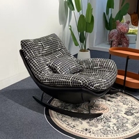 Fauteuil à bascule en tissu noir et blanc à carreaux, fauteuil pivotant rembourré avec coussin pour salon, chambre, balcon, détente