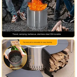 Table de feu en métal pour foyer de jardin extérieur en acier avec barbecue Patio Grill Bonfire et sans fumée - Product Image 5