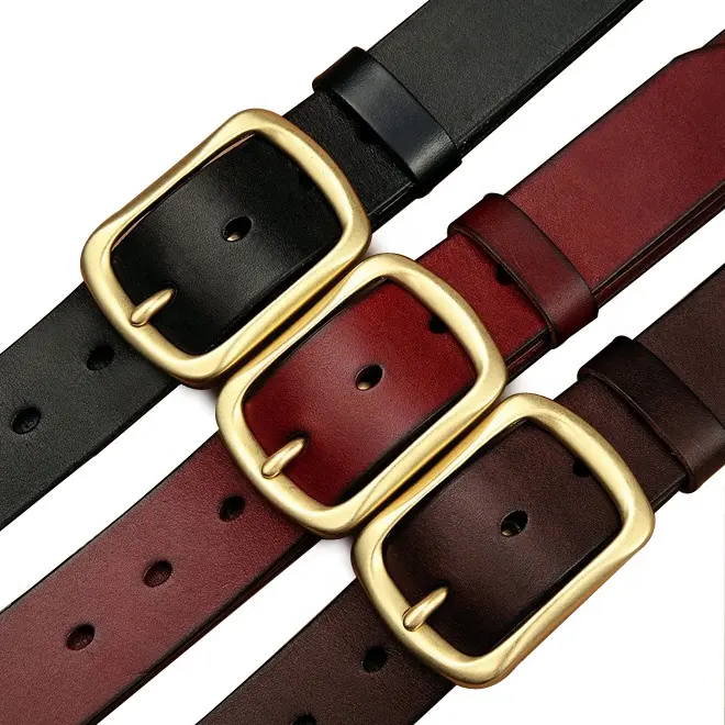 Solid Brass Buckle 100% Cowhide Fashion Custom Genuine Leather Belt for Men