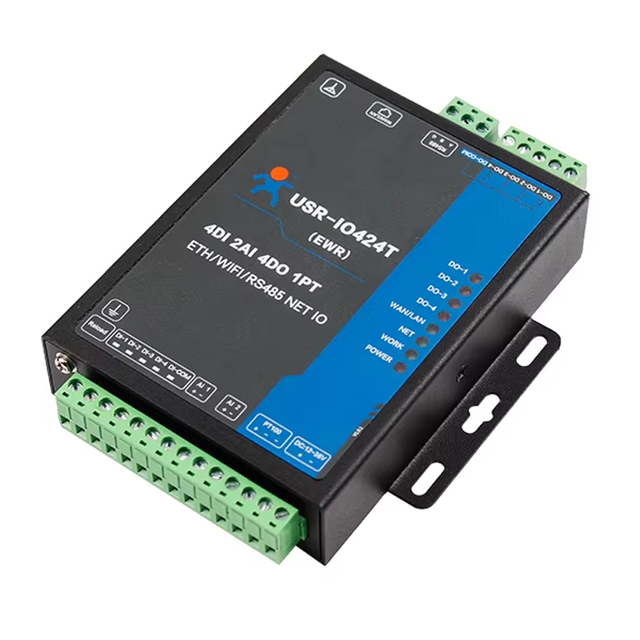 USR IO424T-EWR 4-Channel 12-36V WIFI/Ethernet Modbus TCP/RTU Network IO Controller with 4 DI/4 DO/2AI/1PT
