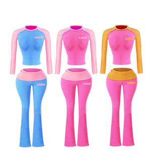 Set pakaian santai 2 potong, pakaian olahraga wanita Logo kustom, celana legging menyala lipat kustom - Product Image 1