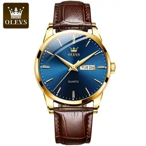 Logotipo personalizado Marca Olevs 6898 Black Quartz Mens Watch Personalizado Casual Couro Western Relógios De Pulso Para Meninos