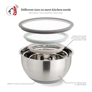 Cuencos para mezclar ensaladas personalizados, juego de cocina para el hogar, ensalada para hornear, cuenco para mezclar de acero inoxidable de 16/20/24cm con tapa transparente - Product Image 4