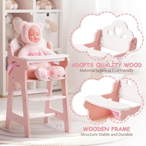 <span class=keywords><strong>Chaise</strong></span> <span class=keywords><strong>haute</strong></span> pliable moderne Montessori <span class=keywords><strong>en</strong></span> <span class=keywords><strong>bois</strong></span> massif pour poupées de 18 pouces, utilisation <span class=keywords><strong>en</strong></span> cuisine, ceinture de sécurité et repose-pieds, jeu d'imitation - Product Image 4
