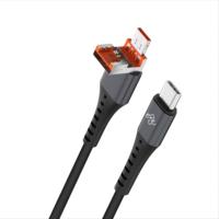 Kabel USB-C 2 in 1 Flip, Pengisian Cepat, Kabel Data Konvertibel USB-A/USB-C ke USB-C, Kabel Data Berbahan Nilon Kepang untuk Ponsel dan Tablet