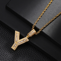TZM9 Zircon Or Bijoux Personnalisé 26 Alphabet Collier Nouveau Zircon Cubique Glacé Diamant Lettre De Mariage Fête Fiançailles Hommes Hip Hop