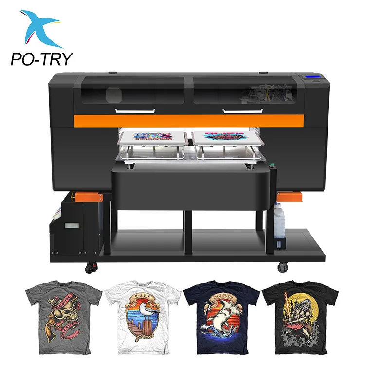 PO-TRY เครื่องพิมพ์เสื้อยืดสองสถานีความเร็วสูงเครื่องพิมพ์ DTG เชิงพาณิชย์