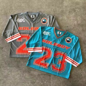 Custom heren <span class=keywords><strong>V</strong></span>-hals quick-dry oversized T-shirts boxy mesh voetbal & basketbal jersey hiphop stijl korte mouw shirt - Product Image 1