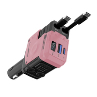 Nouveau chargeur universel rétractable tendance, super rapide, en métal, numérique, 4 en 1, chargeur de voiture USB+PD Type-C, adaptateur de charge