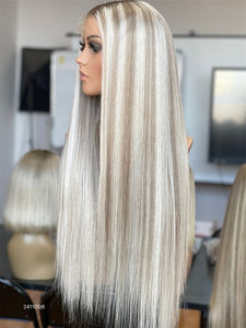 Perruques de luxe personnalisées en cheveux humains blonds balayage avec mèches, sans colle, HD 13x5, avec patch de dentelle frontale, en promotion en ligne - Product Image 5