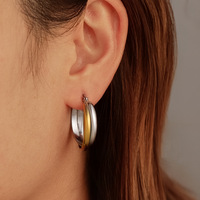 Boucles d'oreilles créoles rondes bicolores Euro-Américaines en acier inoxydable plaqué or 18 carats, bijoux de fête tendance pour femmes
