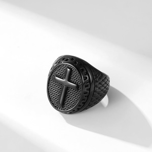 Men's Titanium Steel Cross <b>Ring</b> Black Silver Color For Gift Jewelry Accessory - Product Image 4