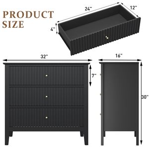 Sunrise Modern 30-Inch <strong>Tall</strong> Oak Nightstand Dresser <strong>Set</strong> 2 Fluted Chest <strong>Drawers</strong> Timeless Minimalist Design MDF Construction for - Product Image 2