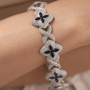 Bracelet Chaîne à Maillons Personnalisés en Argent Sterling 925 Plaqué Or, Style Hip Hop, Sertis de Diamants, Élégant et Raffiné pour Femme - Product Image 1