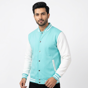 Veste varsity bicolore pour homme avec rayures fines, boutons-pression rapides et intérieur doux, ajoutant une touche varsity élégante aux tenues. - Product Image 1