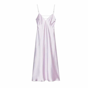 Robe longue en satin pour femme, col en V profond, dos nu, bretelles spaghetti, dos croisé, idéale pour les soirées, les fêtes et les vacances - Product Image 3