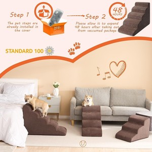 Rampa de escaleras para perros de 5 escalones, cama alta, tela antideslizante, escalones interiores para mascotas para perros pequeños y gatos, patrón gris sólido - Product Image 5