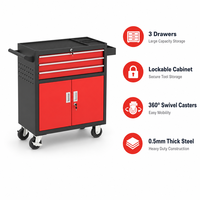 Chariot à outils robuste à 3 tiroirs avec armoire à double porte verrouillable OEM, capacité de 150 kg pour garage et atelier