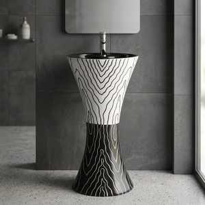 Ensemble de lavabo sur pied au design européen moderne et luxueux, sanitaires en céramique Vistaar, mitigeurs d'eau - Product Image 4