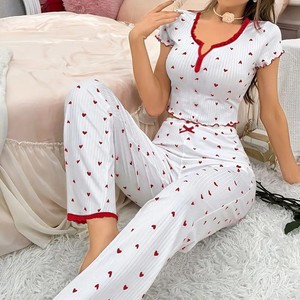 Nuovo <span class=keywords><strong>pigiama</strong></span> da donna <span class=keywords><strong>a</strong></span> maniche corte stampato <span class=keywords><strong>a</strong></span> <span class=keywords><strong>righe</strong></span> abito da casa Sexy traspirante - Product Image 6