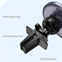Chargeur de voiture sans fil magnétique électrique 15W à charge rapide, flexible, avec port QC3.0/Type-C, fixation par pince sur grille d'aération pour téléphones mobiles