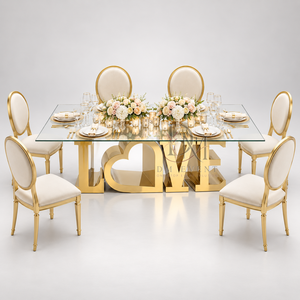 Mesa de Comedor Rectangular de Acero Inoxidable Dorado de Lujo, Base de Pedestal Floral Art Deco para Suministro de Banquetes de Boda en Hoteles - Product Image 2