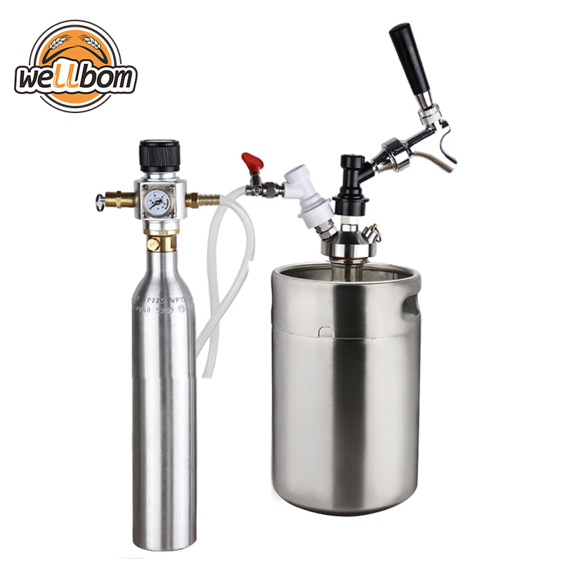 Homebrew Beer Keg 5l, Pressuirzed Mini Keg System Mini Growler Kit with 90PSI Co2 Regulator Beer Line Assembly,Soda Water Making