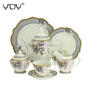 New Hoa Decal 24Pcs Cổ Điển Phong Cách Châu Âu Xương Trung Quốc Sứ Thổ Nhĩ Kỳ Tea Set