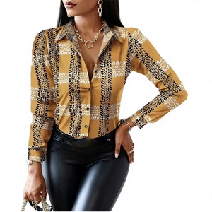 Blusa de Punto Elegante Casual de Otoño para Mujer, Cuello Redondo, Estampado Floral Simple, Corte Ajustado, Moda de Oficina, con Botones - Product Image 3