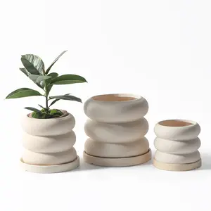 Unglasierte Tontöpfe mit Tablett DIY koreanische Sukkulenten Blumentöpfe atmungsaktive Keramik Bonsai Topf
