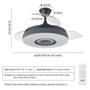 Y037พัดลมเพดาน110V 220V 42นิ้วพัดลมซ่อนใบพัดพร้อมลำโพง - Product Image 3