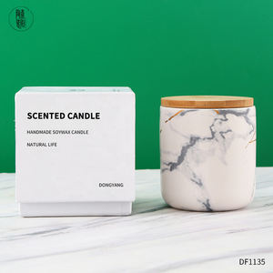 โถเทียนสีขาวเคลือบขายส่งหินอ่อน10ออนซ์เรือเทียนแกะสลักโลโก้ที่กำหนดเองขวดเทียนเซรามิกที่มีฝาปิดและกล่อง - Product Image 6