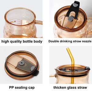 Vaso de Vidrio de 600 ml (20 oz) con Diseño de <span class=keywords><strong>Panda</strong></span> de Dibujos Animados, Vaso de Agua o Leche de Vidrio de Borosilicato Alto con Tapa de Sellado de Silicona y Asa - Product Image 2