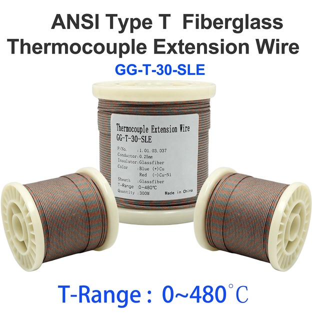 ANSI Type T Fiberglass Thermocouple Extension Wire High Precision Heat Resistant Insulated 30AWG Temperature Compensation Wire