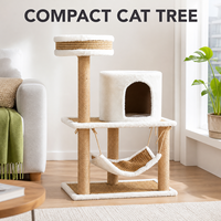 Petite arbre à chat avec hamac en peluche fermé, lit de surveillance et poteaux à gratter en sisal naturel – Meuble pour animaux personnalisable