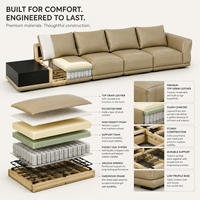 Ensemble de canapés modulaires modernes en cuir véritable en forme de L, design écologique, table d'appoint noire, sièges larges pour appartement et hôtel