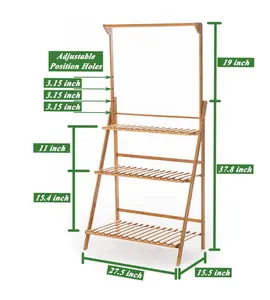 3 яруса, Бамбуковая деревянная полка, высокий органайзер, стойка для хранения, держатель для горшков и растений, дисплей для горшков, садовые Подвесные Растения для суккулентов