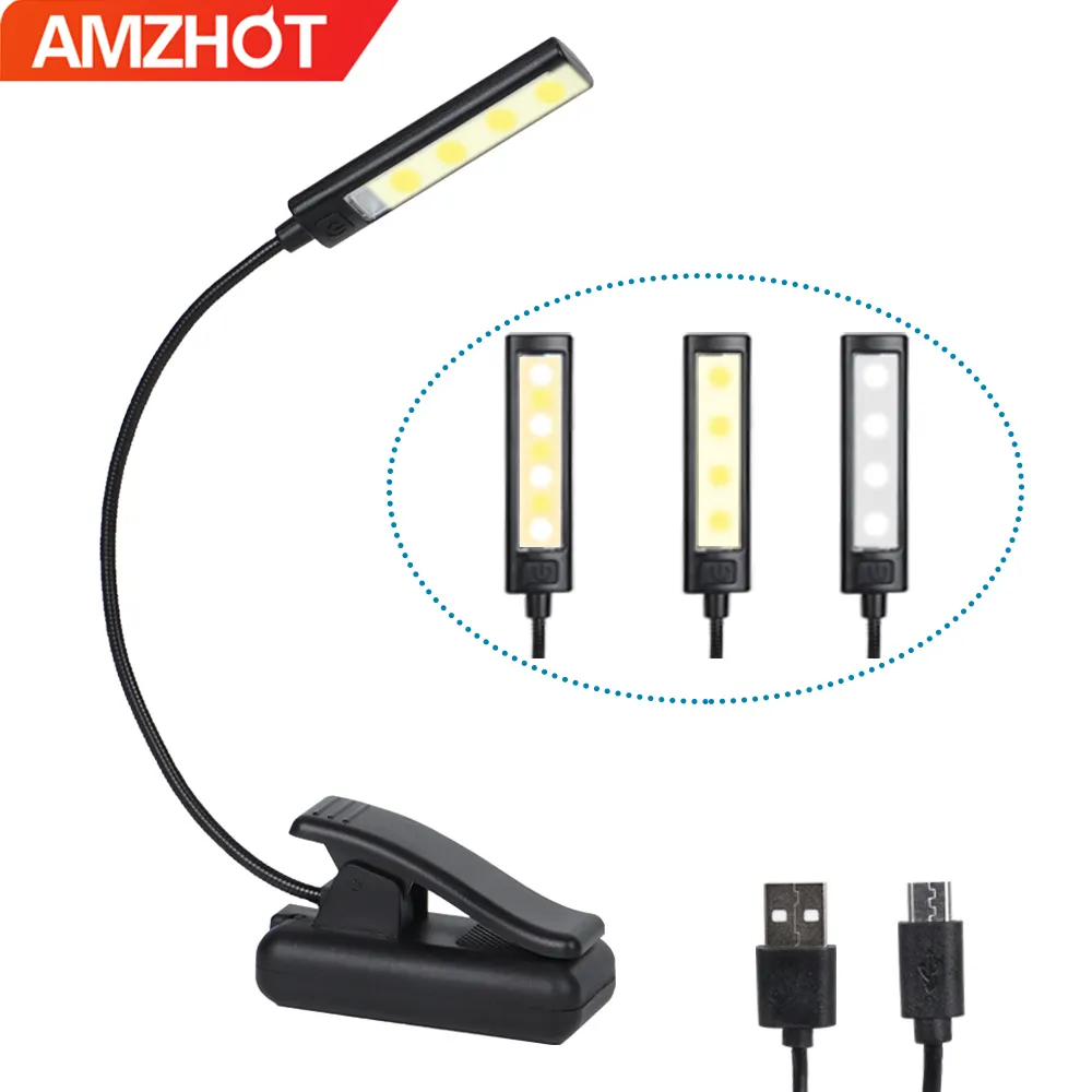 Luz LED de lectura recargable con Clip de O08-0033, luz de lectura con protección ocular, 3 niveles de brillo, Lámpara USB