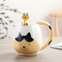 Mug à café en céramique 3D mignon peint à la main avec cuillère animale assortie, tasse à boire de dessin animé pour la maison, cadeau, personnalisation OEM disponible