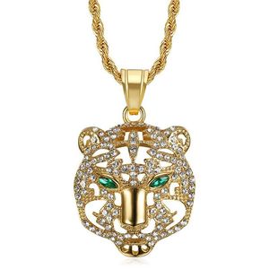 Collar con colgante de cabeza de tigre yunnique, acero inoxidable, chapado en oro y plata con ojos verdes, joyería unisex para fiestas - Product Image 5