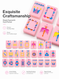 Ensemble de Mahjong américain le plus vendu : Tuiles géométriques en acrylique rose (160 pièces) avec tapis, sac de transport et supports – Indispensable pour les soirées entre filles - Product Image 5
