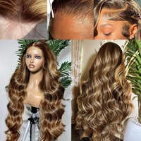Perruques Body Wave en Cheveux Humains avec Mèches, Dentelle HD Frontale, Ombré, Cheveux Indiens Bruts, Perruque Frontale HD Sans Colle