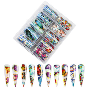 Colorful Floral Butterfly 2D Plastic Non-Toxic <strong>Nail</strong> Foils Decal Sticker <strong>Transfer</strong> with 10 Colors for <strong>Nail</strong> Art - Product Image 1