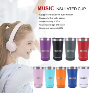 Ý tưởng sản phẩm mới <span class=keywords><strong>2025</strong></span> đôi tường Bluetooth âm nhạc Loa bia xe Tumbler 16 oz với âm nhạc - Product Image 3