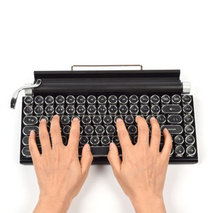 Clavier de machine à écrire 83 touches, clavier mécanique sans fil vintage avec interrupteur mécanique rond en métal bleu - Product Image 4