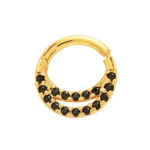 Toposh 16G Gold Septum Clicker with Black CZ Ear Cartilage Ring