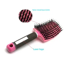 Pink detangling nylon mixed boar bristle vented plastic hair brush