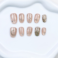 Luxe or étoile oeil de chat acrylique fait à la main court rond presse sur les ongles en gros marque privée faux ongles courts pour le doigt
